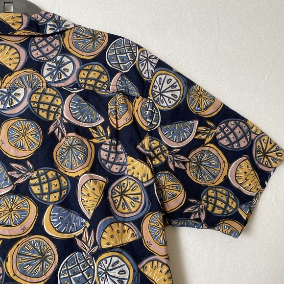 Junk Food Clothing Art Style Navy Pineapple Fruit Button Front Men Shirt Size L - Picture 11 of 16